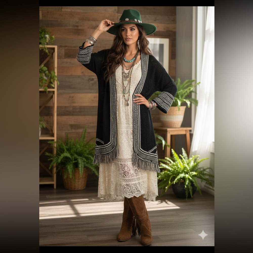 Ellison Black and White Fringe Cardigan